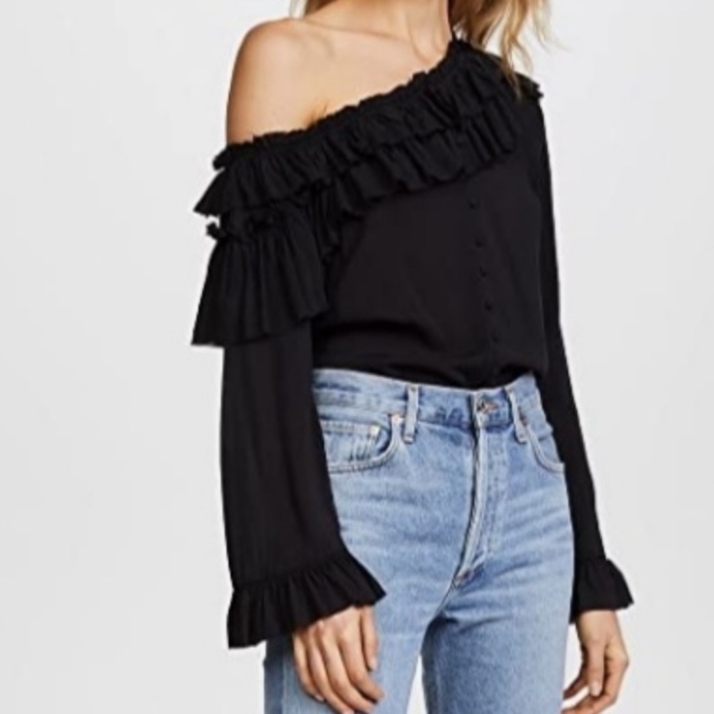 Paige Augustina Black Off Shoulder Ruffle Button Up‎ Blouse